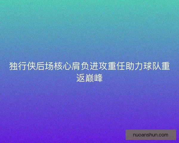 独行侠后场核心肩负进攻重任助力球队重返巅峰
